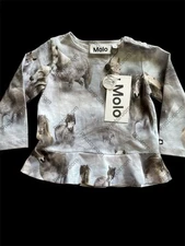 Molo NWT “Elizabeth” Grey “Pony Jersey” Long Sleeve Peplum Top-9Mos