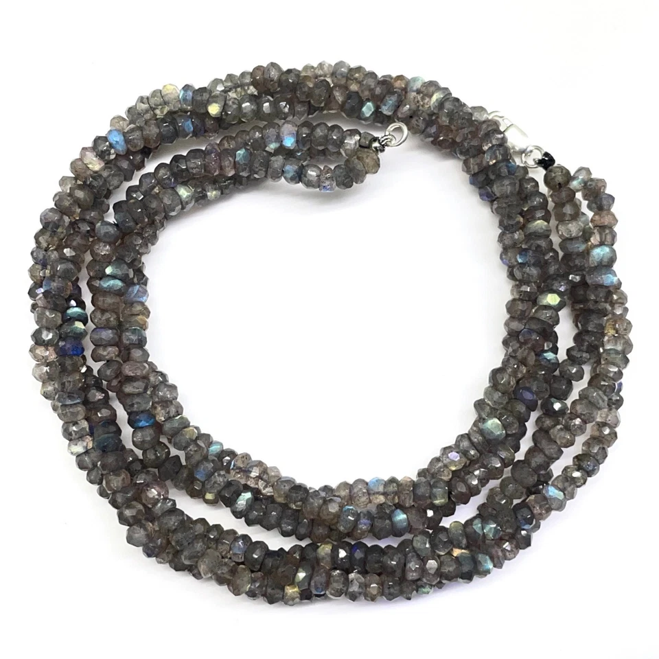 45.7cm 3 Strand Natürlich Labradorite Gedreht Perlen Halskette Rund Facettiertem - Bild 3 von 4