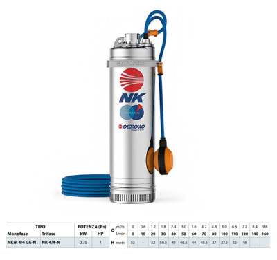 Tauchpumpe PEDROLLO NKm 4/4-GE Einphasenpumpe 1 HP