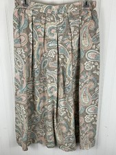 Vintage Jantzen Midi Skirt Size 12 Floral Paisley Pull On Pleated Pockets