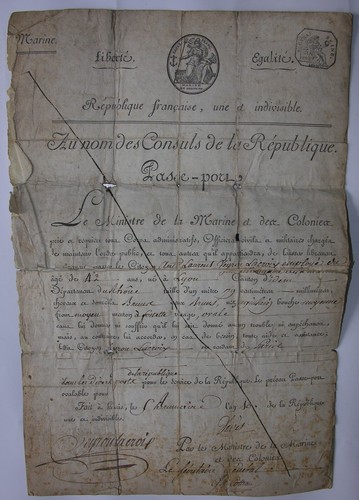 Veyron-La-Croix. Signed passport of the Minister of the Navy Decrees. 1801 - Picture 2 of 2