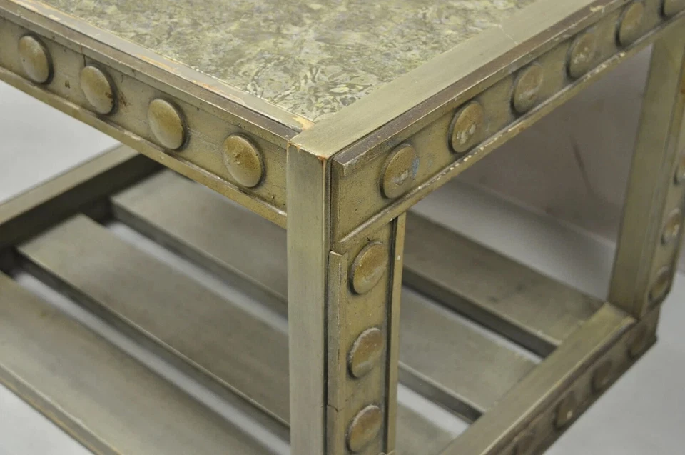 Mesa auxiliar brutalista plateada estilo James Mont moderna de mediados de siglo vintage Foto 4 de 4