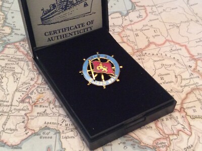 Vintage 1930er RMS QUEEN MARY Cunard-White Star Line Emaille Schiffe Rad Abzeichen