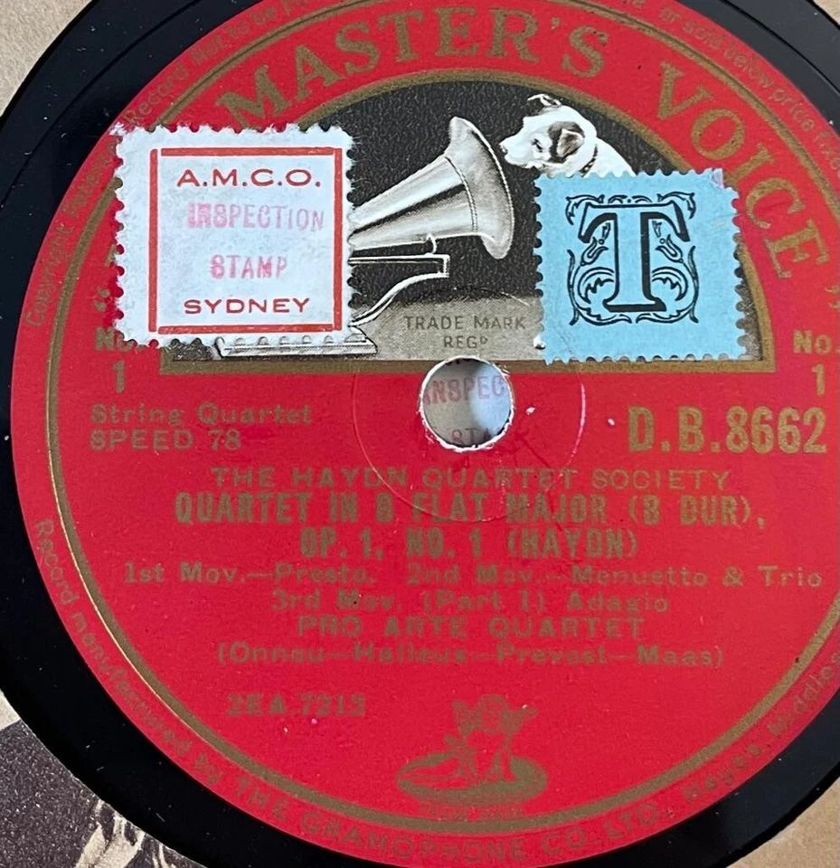 6 X 78 RPM set-Haydn - Quartet in B Flat Major - Fro arte Quartet - HMV - Mint - Image 3 of 4