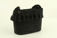 ANTIQUE Jet Beaded Black  Brass Zipper MOURNING Evening Bag Purse Ruffle Trim