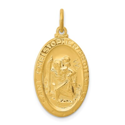 Sterling Silver & 24k Gold-plated Saint Christopher Oval Medal Pendant 1.18''