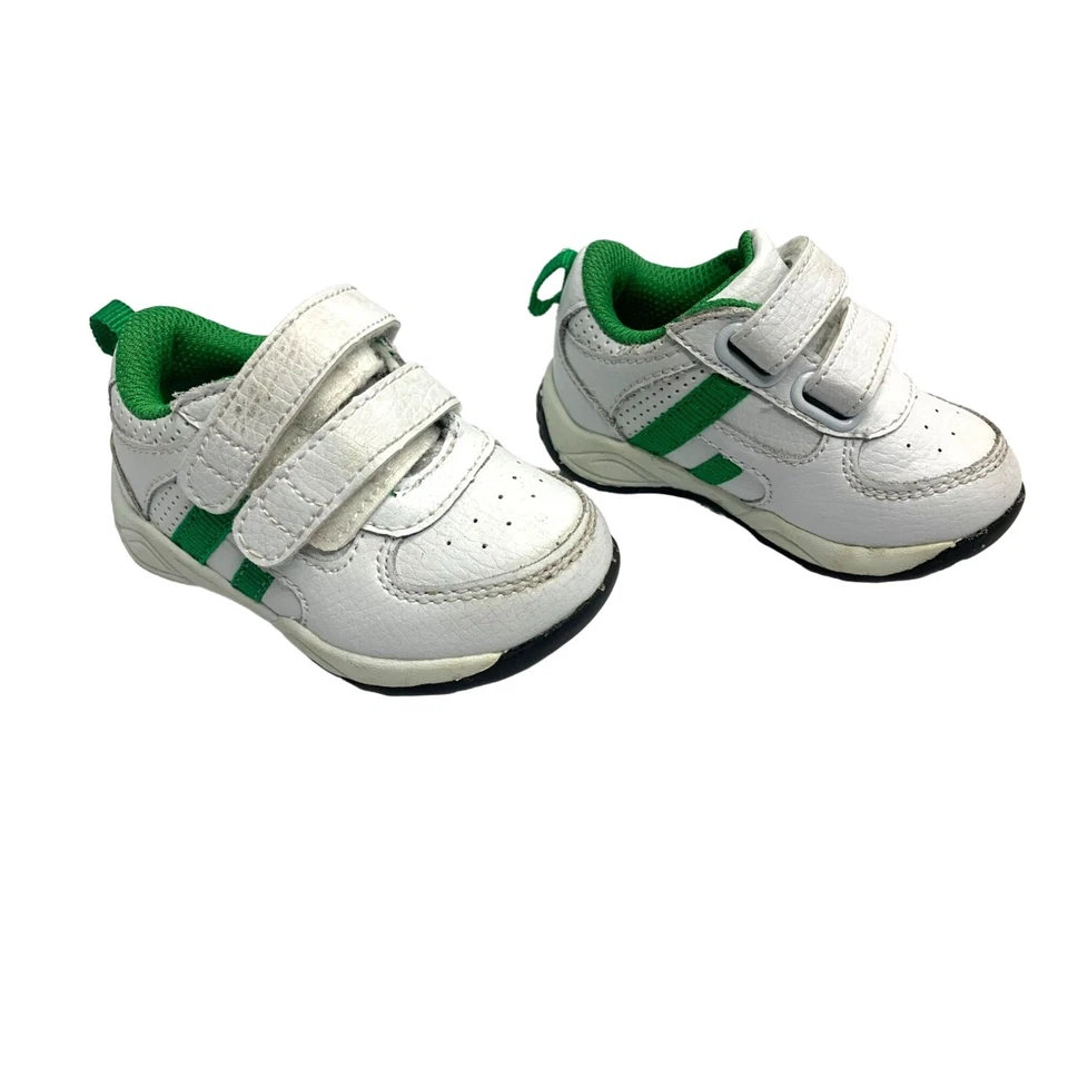 Circo Niños Infante Bebé Talla 4 Imitación Cuero Blanco Verde Zapatilla Zapatos Gancho y Lo Foto 2 de 4