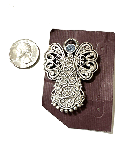 New PREMIER DESIGNS Angel Brooch Filigree Pewter Tone Blue Rhinestone NOS 2 1/4" - Picture 11 of 11