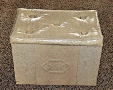 Vintage Mid Century MCM Vinyl Pad 24" OTTOMAN Hassock FOOTSTOOL Storage Sewing