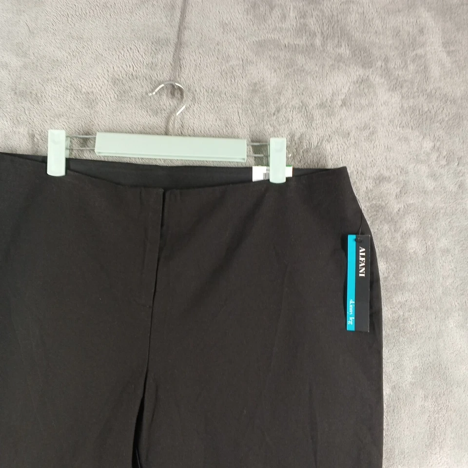 全新带标签 89 美元 ALFANI 紧身花卉印花裤子 16 码舒适腰黑色拉链门襟 — 第 4/4 张图片