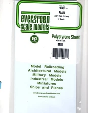 Evergreen 9040 Styrene White Sheet Plain 6x12" 15.2 x 30.5cm .040" .10cm pkg(2)