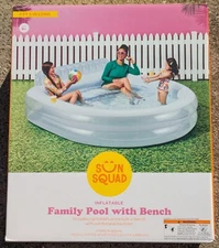 Sun Squad Inflatable Family Pool with Bench, Cup Holders, and Backrest