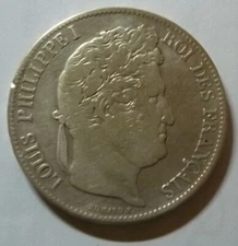 1841-BB FRANCE - 5 FRANCS - LOUIS PHILIPPE I - STRASBOURG MINT - 3/4 Oz SILVER