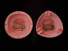 Set of 2 Mid-Century Vintage Automobile Pink Ashtray