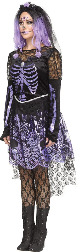 Dark Senorita Skeleton ADULT Womens Costume NEW Day of Dead Dress Headband - Image 3 of 4