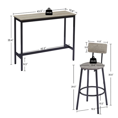 2025 Bar Table Set with 2 Bar stools PU Soft seat with backrest, Grey, NEW, HOT - Picture 8 of 17