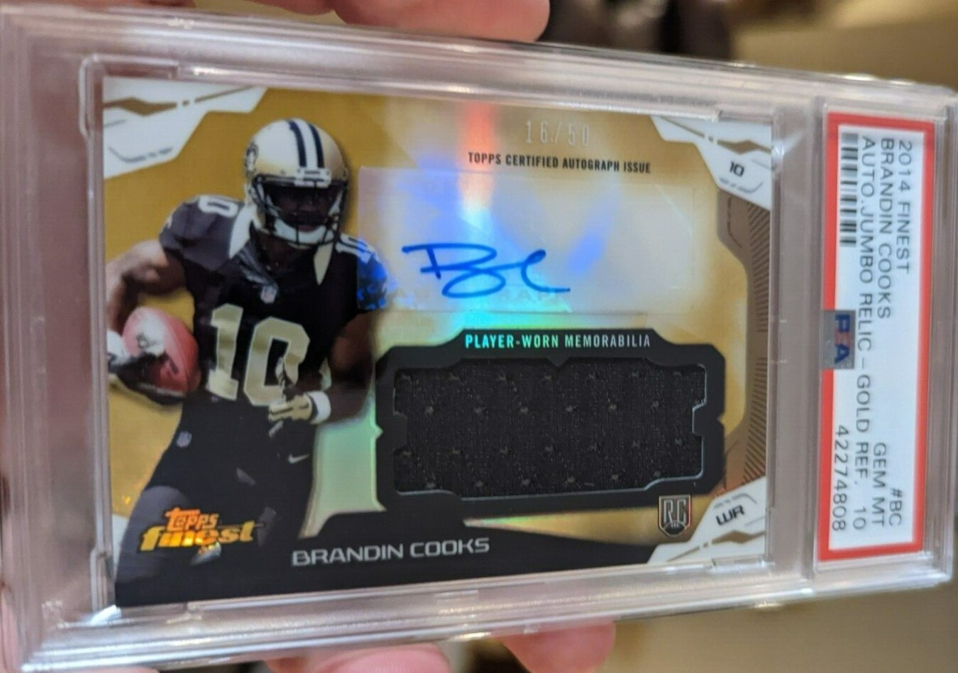 Brandin Cooks Finest Autograph Jumbo Relic Refractor #BC Gold Refractor