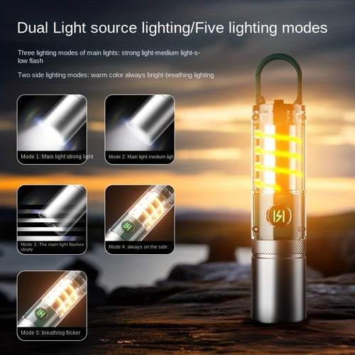 Camping LED Flashlight USB Rechargeable Torch Tent Light Outdoor Hiking Lantern - Picture 2 of 9