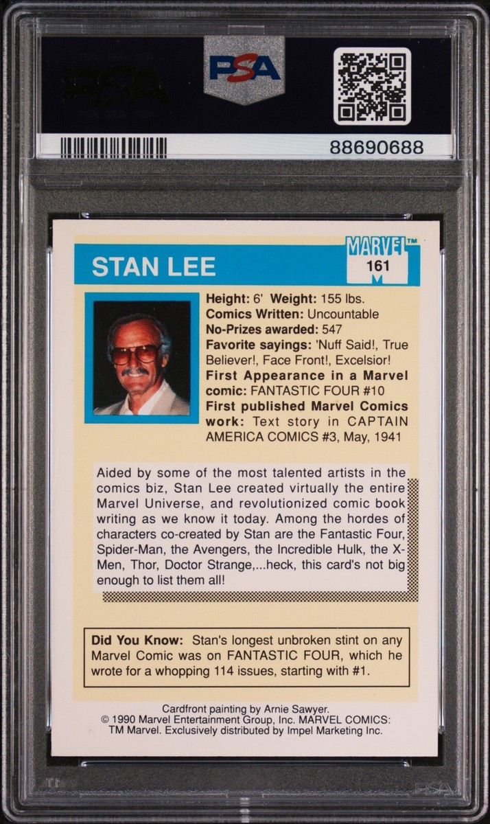 STAN LEE 1990 Mr Marvel Universe Impel #161 Card PSA 10