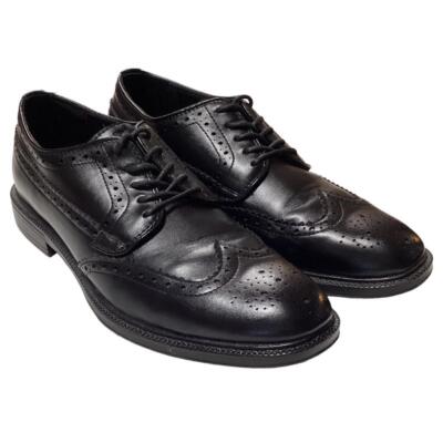 Stafford Shoes Men 8.5 M Black Vegan Lace Up Wingtip Dress  display picture 3