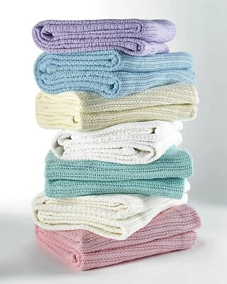 Diana Cowpe Adult Size 100% COTTON Cellular Blanket / Large Bed Throw Pastels