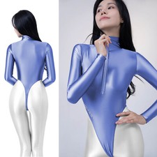 AMORESY Women's Long Sleeve Thong Zipper Swimwear T-back Leotard Beach Bodysuits