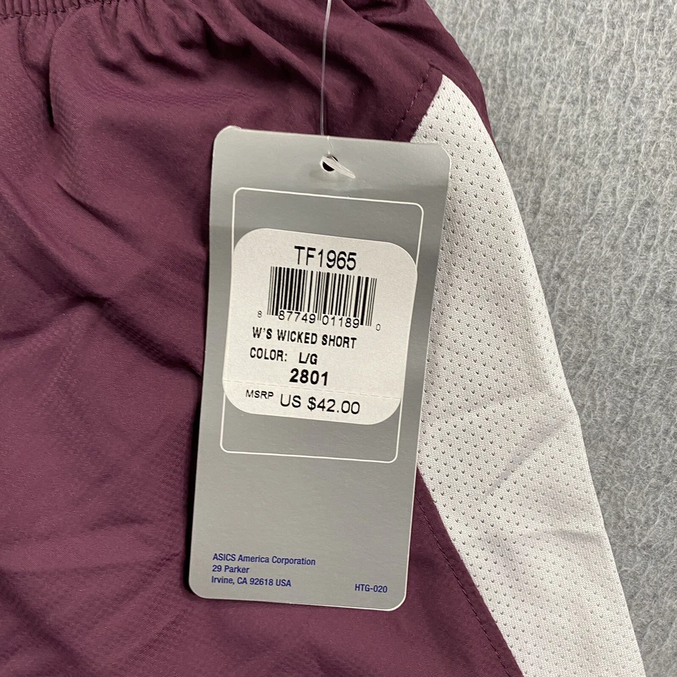 NWT Asics Wicked Shorts Women Large Lined Burgundy Volleyball Run MADE IN USA - Image 2 of 4