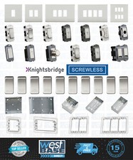 KNIGHTSBRIDGE SCREWLESS METAL GRID FRONT PLATE SWITCH COMPONENTS BRUSHED CHROME