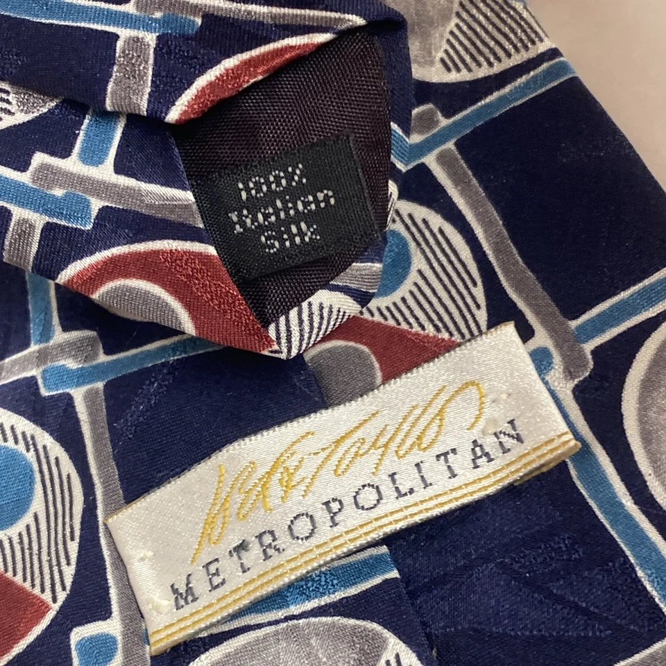 Gravata Lord & Taylor feita nos EUA geométrica 100% seda vintage.   A76 - Imagem 4 de 4