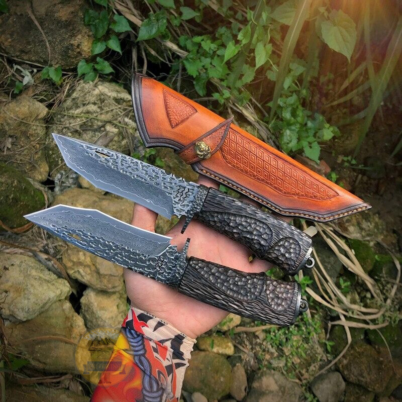 HANDMADE VG10 DAMASCUS STEEL STRAIGHT KNIFE EBONY HANDLE OUTDOOR