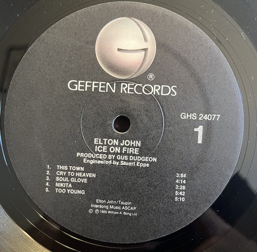 Elton John – Ice On Fire Vinyl Record LP 1985 Geffen Records – GHS 24077 NM - Picture 2 of 6