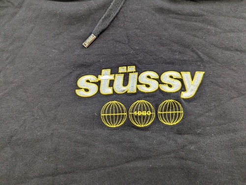 Vintage Stussy Cropped Hoody Kids Size 8 Black Hooded Sweatshirt Drawstrings - 第 3/12 張圖片