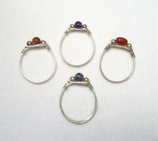 Handtied Wire Gemstone Rings Silver Size 7.5