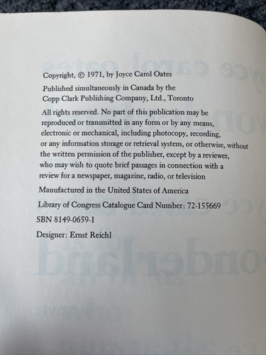 Wonderland By Joyce Carol Oates ~ 1st Ed First Print HC DJ VG! - Picture 5 of 6