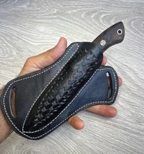 Black LEATHER ENGRAVED PANCAKE Fixed Blade Knife Sheath Folding Knife 625x