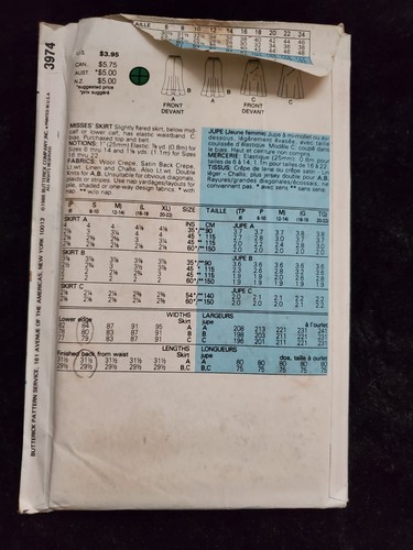 Butterick 3974 Fast & Easy Dress Skirt Top Size P/S/M 1986 Uncut Sewing Pattern - Picture 2 of 2