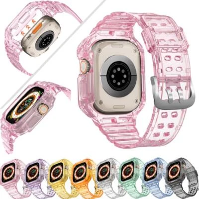 Silicone Crystal Clear Sport Protection Strap Band for Apple Watch Ultra 49mm