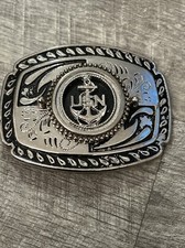 VINTAGE USN NAVY ANCHOR MILITARY BELT BUCKLE MADE IN USA