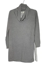 H Halston Womens Cowl Neck Mixed Media Sweater Tunic Heather Gray Size XS