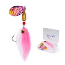 Pike Musky Walleye Fishing Lure Spinnerbait with Feathered Hooks Style B-Pink