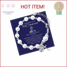 PEALICIOUS First Holy Communion Gifts for Girls, Catholic Rosary Bracelet 1st Co