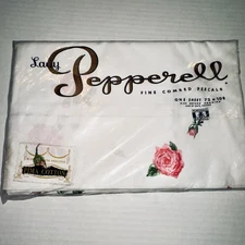 LADY PEPPERELL Vtg 50-60's Fine Combed Percale Sheet White w/Roses  72x108