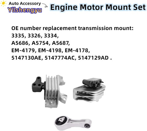 3pcs Engine Motor & Transmission Mount Kit for 2011-2020 Dodge Journey 2.4L L4 - Afbeelding 3 van 5