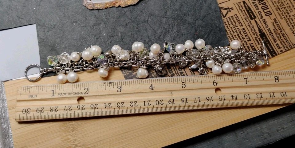 ¡Pulsera Cha-Cha con perlas de agua dulce y cuentas de vidrio AB! Foto 4 de 4