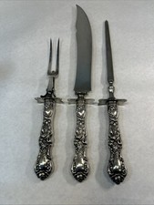 3pc 1902 Antique 1835 R Wallace Floral Meat Carving Set Knife Fork Hone MINTY!