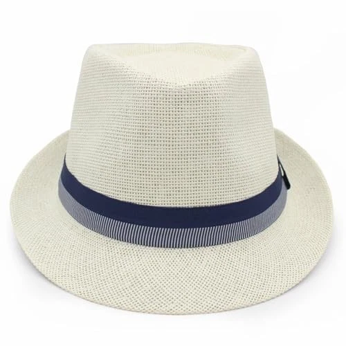 LIDHAY Ala Corta Sombrero de Panamá Paja Fedora Sombreros para Hombres Mujeres Verano Derby Blanco Foto 2 de 4