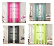 2pc Solid Sheer Voile Curtain Panels Bronze Grommet Window Drapes Bedroom