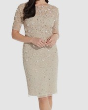Adrianna Papell Women's Beige Beaded Floral Boatneck Sheath Dress Size 12