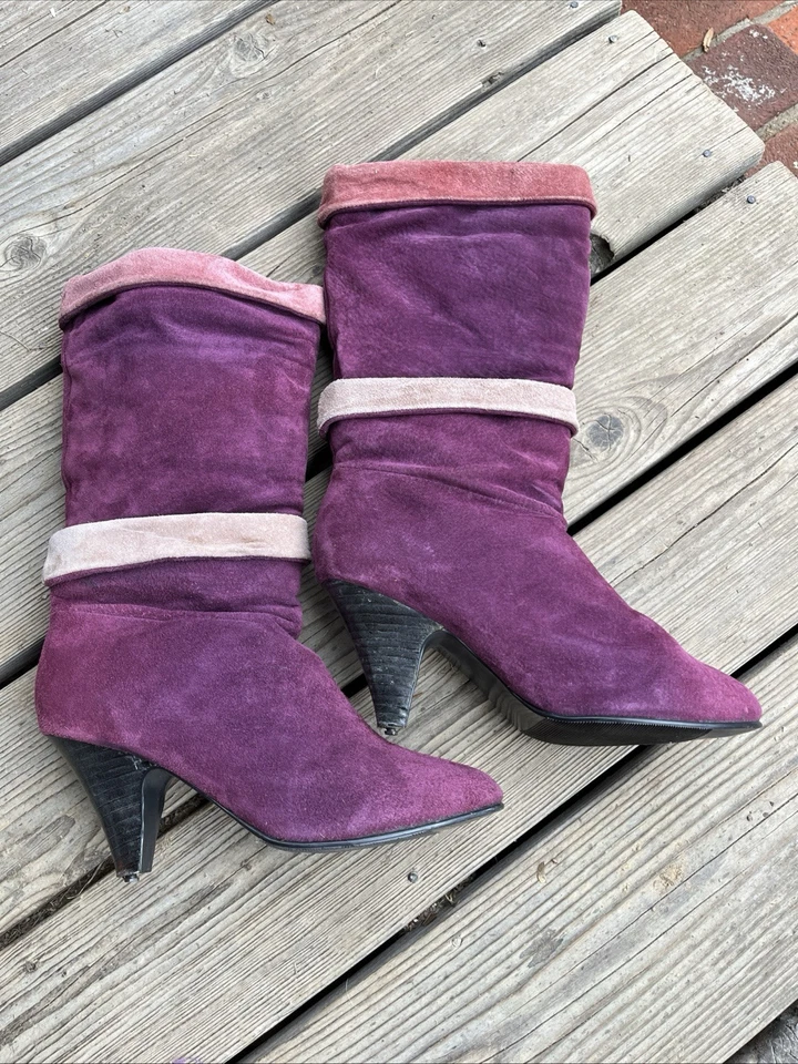 ВИНТАЖНЫЙ сливы фиолетовый кожаные ботинки Sz 6 - Изображение 2 из 4