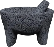8.6 Inch Molcajete Mortar and Pestle, Mexican Handmade with Lava Stone,Herb Bowl